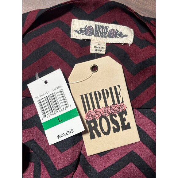 Hippie Rose Blouse Womens Large Chevron Print Long Tab Sleeve Maroon Chevron - Picture 7 of 8